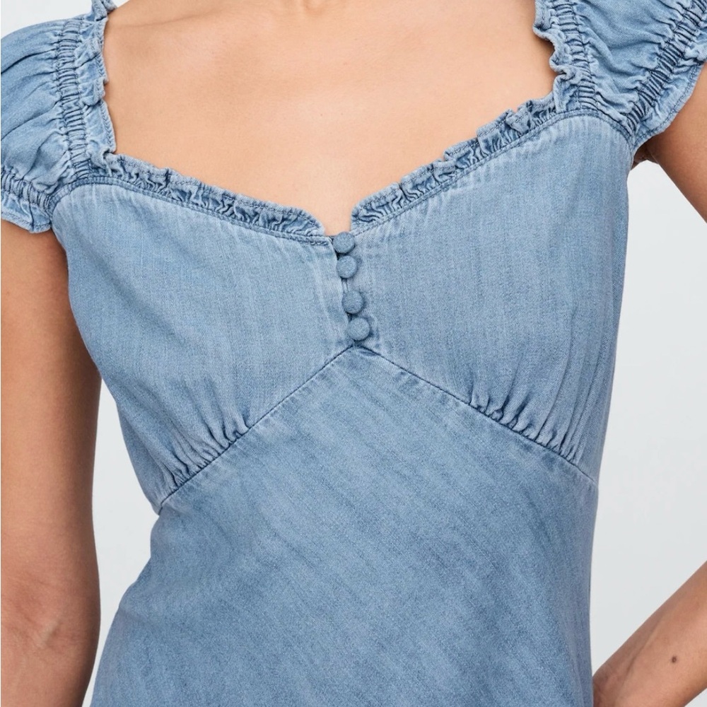 Blue Denim Dress with Ruffled Sleeves